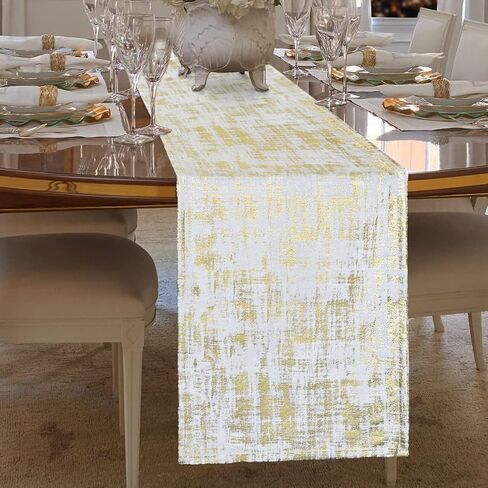 White and Gold Tabler Runners for Christmas Decoration Indoor,Modern Glam Xmas Seasonal Decor,Textured Velvet Cloth Table Runner for Dining Party,72 Inch Long in Saudi Arabia