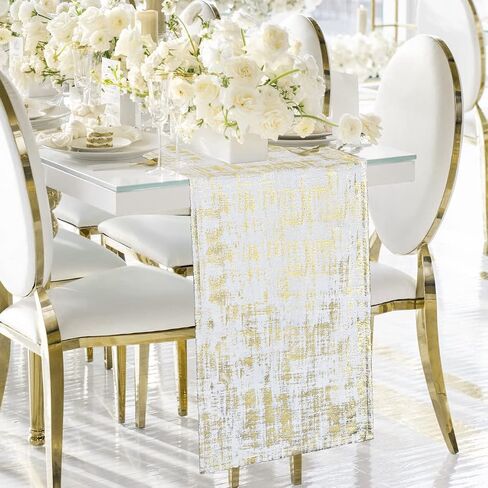 White and Gold Tabler Runners for Christmas Decoration Indoor,Modern Glam Xmas Seasonal Decor,Textured Velvet Cloth Table Runner for Dining Party,72 Inch Long in Saudi Arabia