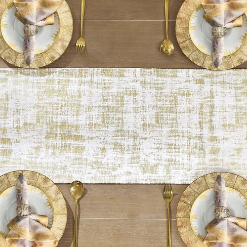 White and Gold Tabler Runners for Christmas Decoration Indoor,Modern Glam Xmas Seasonal Decor,Textured Velvet Cloth Table Runner for Dining Party,72 Inch Long in Saudi Arabia