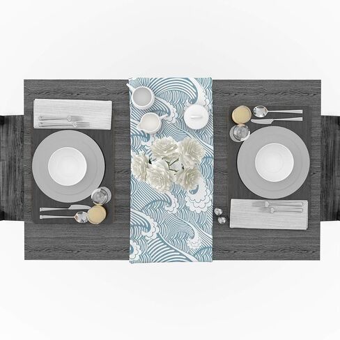 Sea Wave Table Runner Party Supplies Fabric Decorations for Wedding Birthday Baby Shower 13x70inch Japanese Illustration Ocean Decor in Saudi Arabia