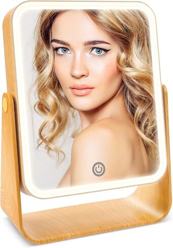 Lighted Makeup Mirror, 360°Rotation Makeup Mirror, Double Sided 1x/2x Magnifying with Touch Screen Adjustable Brightness LED Light, Portable Tabletop Mirror for Make Up, Rechargeable Mirror in Saudi Arabia