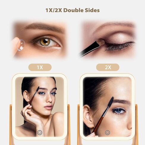 Lighted Makeup Mirror, 360°Rotation Makeup Mirror, Double Sided 1x/2x Magnifying with Touch Screen Adjustable Brightness LED Light, Portable Tabletop Mirror for Make Up, Rechargeable Mirror in Saudi Arabia