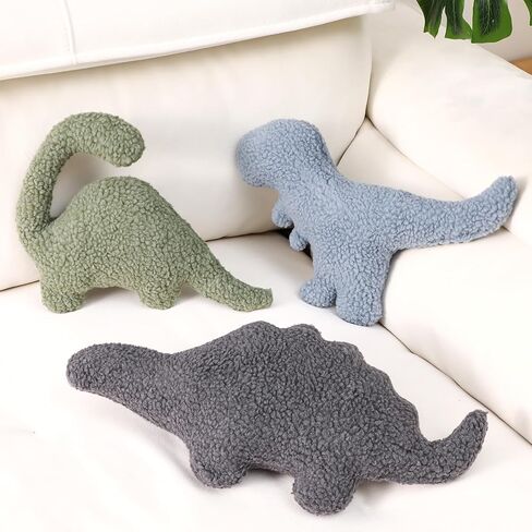 Shellwei 3 Pcs Dinosaur Decorative Pillow for Kids Sherpa Cute Nursery Playroom Dinosaur Pillow Kawaii Decorative Pillow Gift Toy for Boy Kids Nursery Home Decor in Saudi Arabia