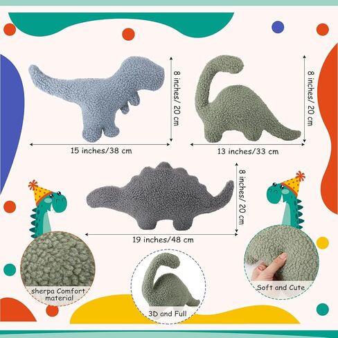 Shellwei 3 Pcs Dinosaur Decorative Pillow for Kids Sherpa Cute Nursery Playroom Dinosaur Pillow Kawaii Decorative Pillow Gift Toy for Boy Kids Nursery Home Decor in Saudi Arabia