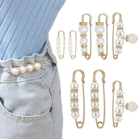 8 Pcs Pearl Brooch Pins,Safety Pins for Clothing Dress pants skirt Cardigan Collar，Faux Pearl Rhinestones Brooches for Women Girls Pants Extender Safety Pins in Saudi Arabia
