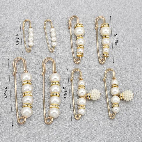 8 Pcs Pearl Brooch Pins,Safety Pins for Clothing Dress pants skirt Cardigan Collar，Faux Pearl Rhinestones Brooches for Women Girls Pants Extender Safety Pins in Saudi Arabia