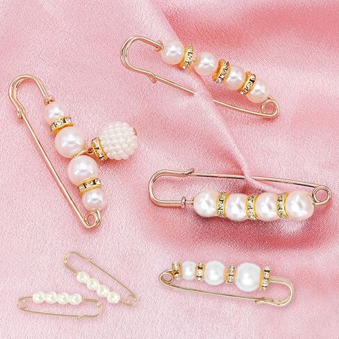 8 Pcs Pearl Brooch Pins,Safety Pins for Clothing Dress pants skirt Cardigan Collar，Faux Pearl Rhinestones Brooches for Women Girls Pants Extender Safety Pins in Saudi Arabia