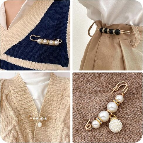 8 Pcs Pearl Brooch Pins,Safety Pins for Clothing Dress pants skirt Cardigan Collar，Faux Pearl Rhinestones Brooches for Women Girls Pants Extender Safety Pins in Saudi Arabia