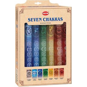 HEM Seven Chakras Gift Set of Incense Sticks Made in India - 20 Incense Sticks for Each Chakra of Our Energetic Body. - 140 Incense Sticks Total - Car Air Freshener Included