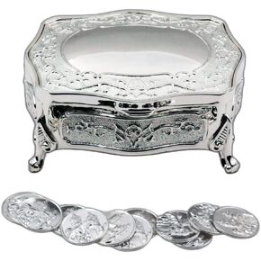 Silver Footed Wedding Arras Box Set with Coins