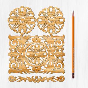 Ajoure Fine Lasercut Embelishments # Art Deco Leaves Flowers Corners Border Vintage Veneer Wooden Plywood Silhouette for Craft
