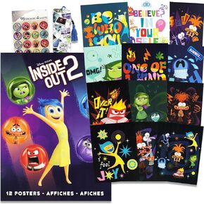 Inside Out Poster Book Super Set - Bundle with 12 Inside Out 2 Posters Featuring Joy, Anger, Sadness, Anxiety, and More with Stickers, Bookmark | Inside Out Room Decor