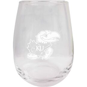 Kansas Jayhawks Etched Stemless Wine Glass 15 oz 2-Pack Officially Licensed Collegiate Product