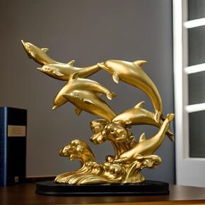 Gold Dolphin Statue Sculpture Frgurine Gift for Home Office Living Room Desktop Display Decorative Decoration