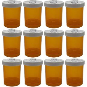 Empty Plastic Medicine Pill Bottles with Child Resistant Caps, 20 Dram Amber Plastic Vial Travel Pill Case Organizer, Pack of 12 (20 Dram)