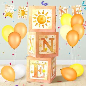 Honoson 3 Pcs My First Rodeo Balloon Boxes with ONE Letters Western Cowboy 1st Birthday Decorations Birthday Party Decor for Boy Girl Cake Smash Backdrop Baby Shower Photo Prop Supply (Brown Blue)