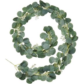 Artificial Eucalyptus Garland Fake Greenery Eucalyptus Vines Silk Hanging Leaves Greenery Garland for Wedding Party Backdrop Arch Wall Decor (Green #014)
