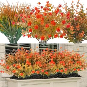 20 Pcs Artificial Fall Flowers Outdoor UV Resistant Plastic Flowers No Fade Faux Plants for Outside Window Box Garden Autumn Home Fall Decor