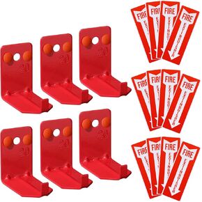 6 Pack Fire Extinguisher Holder and 12 Pieces Fire Extinguisher Sign Sticker, 20lb Fire Extinguisher Wall Hook Mount Bracket for Big and Small Fire Extinguishers, Indoors and Outdoors