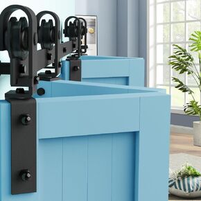72" Bifold Sliding Barn Door Hardware Track Kit for 4 Closet Door, Side Mounted Black Roller, Heavy Duty, Smoothly and Quietly,Assembly Easy, No Door (72" for 4 Door)