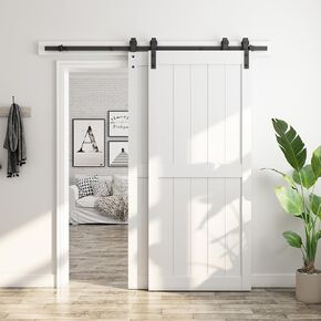 SmartStandard 38in x 84in Double MDF Sliding Barn Doors with 6.6FT Bypass Barn Door Hardware Kit, Save Space,Waterproof, Easy Install, Fit 64in-68in Openning, White