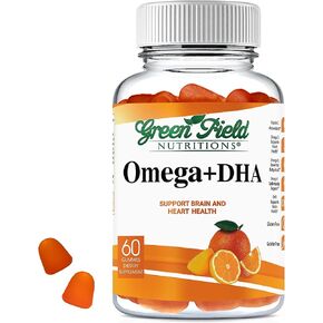 Greenfield Nutritions Halal Omega 3 Chewable Gummies with DHA for Adults - 60 Gummy Halal Vitamins, Supports Brain, Heart and Immune System - Vegan, Non-GMO Gluten-Free Gelatin-Free Halal Vitamin