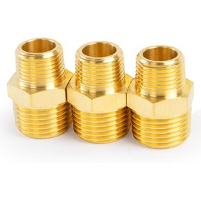 ChillWaves Brass Pipe Fitting, Reducer Hex Nipple 3/8" NPT Male x 1/4" NPT Male Thread Adapter(12-PACK)