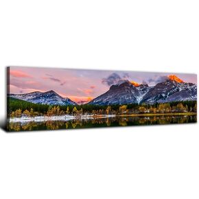 Rustic Wildflower Wall Art Living Room Farmhouse Colorful Floral Scenery Picture Decor Watercolor Flower Landscape Wood Grain Prints Painting Artwork for Office Bathroom Bedroom Home Decoration 14x48"