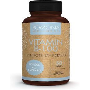 Pomona Wellness Vitamin B Complex Supplement with Folic Acid, High Potency Multivitamin, All 10 B Vitamins Including B12, Supports Energy Levels, Heart Health, Non-GMO, 50 Tablets