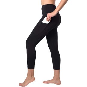 90 Degree By Reflex 22" Yoga Capris - Yoga Leggings - Yoga Capris for Women - Black Interlink w/Curved Yoke - Large