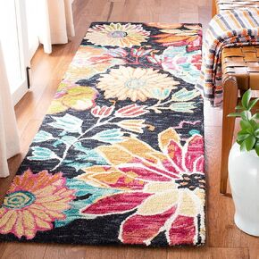 SAFAVIEH Aspen Collection Runner Rug - 2'3" x 13', Charcoal & Blue, Handmade Boho Floral Wool, Ideal for High Traffic Areas in Living Room, Bedroom (APN520H)