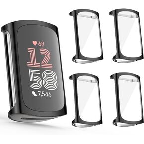 Tobfit 4 Pack for Fitbit Charge 6 / Fitbit Charge 5 Screen Protector Case, Soft Plated TPU Full Around Sensitive Touch Protective Cover for Fitbit Charge 6/5 Accessories
