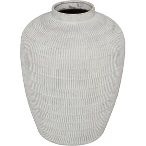 Deco 79 Ceramic Decorative Vase Textured Centerpiece Vase with Linear Pattern, Flower Vase for Home Decoration 15" x 15" x 19", Cream