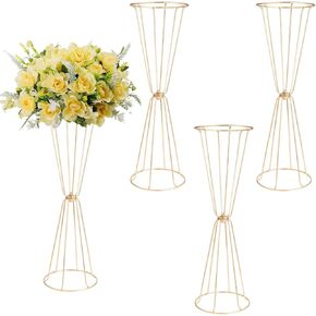 Set of 4 Wedding Centerpieces Geometric High Gold Vases - 23.6" Floral Table Decorations Metal Vases for Wedding Anniversary Celebration Party Birthday Events Aisle Home Decor
