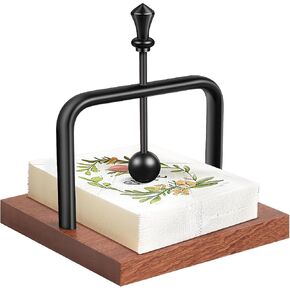 Wood Napkin Holder for Table, Multifunctional Napkin Holder with Metal Arm, Metal Napkin Holder with Wooden Base for Kitchen, Standing Paper Napkin Storage for Dining Table Home Decor