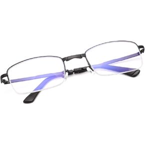 Folding Half Frame Bifocal Reading Glasses Blue Light Blocking Readers for Men and Women Ultralight Rectangular Unisex Compact Eyewear Anti Glare UV Digital Reduce Eyestrain Semi-Rimless Eyeglasses