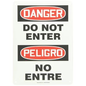 Accuform SBMADM139VP Plastic Spanish Bilingual Sign, "Danger DO NOT Enter/PELIGRO NO Entre", 14" Length x 10" Width x 0.055" Thickness, Red/Black on White