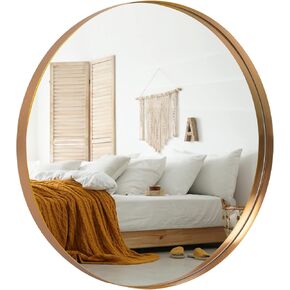 NeuType Round Mirror Circle Mirror 28 Inch Aluminum Alloy Frame Wall Mirror Large Vanity Hanging Decorative Mirrors for Entryway, Bathroom, Bedroom, Living Room (Golden, Recessed)