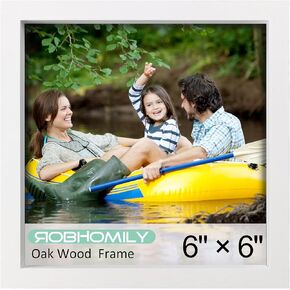 6x6 Solid Oak Wood Picture Frame with Real Glass, Square 6x6 White Picture Frame Wooden with Stand for Tabletop and Wall Mounting, Poster Frame Wall 6x6 Photo Frame for Home Decor