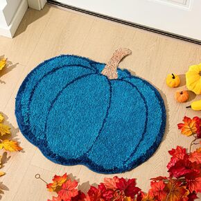 Fall Pumpkin Rug Bath Mat Water Absorbent Bathroom Rug Non Slip Washable Plush Pumpkin Bath Rug Pumpkin Floor Mat Bathroom Doormats for Halloween Home Hotel Decor 26 x 24 Inches(White)
