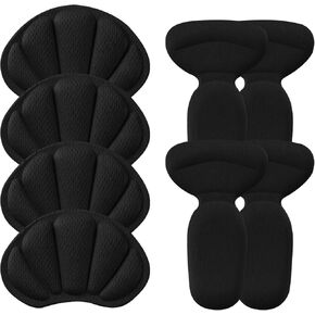 Adhesive Heel Cushion Pads for Loose Shoes, Too Big Boots, Back of Heel Grips Inserts for Women Men, Heel Guards Liners for Improving Shoe Fit, 4pcs-black+4pcs-black