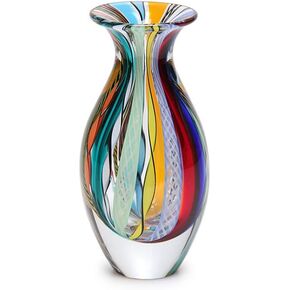 Cá d'Oro Small Glass Vase Hippie Colored Canes Hand Blown Murano-Style Art Glass - Model Nº 2