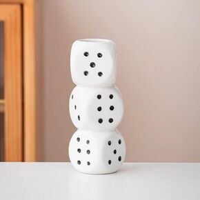 Dice Vase, White & Black Ceramic Vase, Beautifully Glazed and Smooth Bottle Body, Centerpieces for Tables, Desk, Shelf, Living Room, Unique, Funky Room Decor (White, Small)