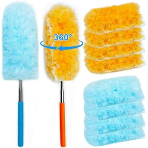 12 Pcs Extendable Microfiber Duster Kit, 2 Extendable Handles Up to 30 Inches, 10 Replaceable Dual-Sided Microfiber Dusters, More Efficient and Durable, Feather Duster Tool for Car,Home,Office