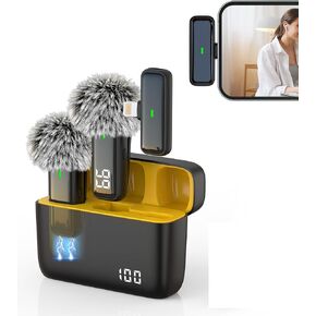 NPTCL 2 Pack Wireless Lavalier Microphone for iPhone Lapel Mic Lightning Lav Mic with 24 H Charging Case for Video Recording Vlog TikTok Instagram - Noise Reduction 70 FT Transmission