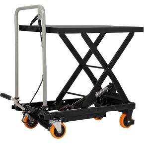GAOMON 1 Black Sturdy Steel Hydraulic Scissor Cart with Wheels - 500lbs Capacity, 28.5" Lift Height, Non-Slip Pad, Ideal for Material Handling.