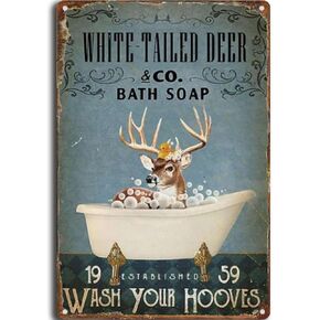 Tin Sign White Tailed Deer Bathroom Decor Deer Bath Soap Funny Metal Tin Sign Wall Decor 8x12inch