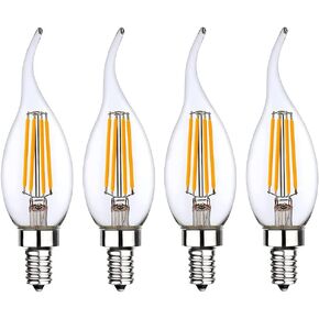 Low Voltage 12V 24V Candelabra E12 Base LED Light Bulb Flame Tip 40Watt Equivalent Warm White 2700k for 12volt Landscape Lighting RV Camper Marine Boat Solar Battery use 4 Pack