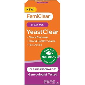 FemiClear YeastClear, Clears Discharge, Fast-Acting, Made with Natural Ingredients, Gynecologist Tested, 0.5oz Cream