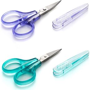Beaditive Detail Craft Scissors Set (2 Pc.) Curved and Straight, Sharp, Compact | Sewing, Embroidery, Paper Cutting, Crafting | Stainless Steel | Protective Cover
